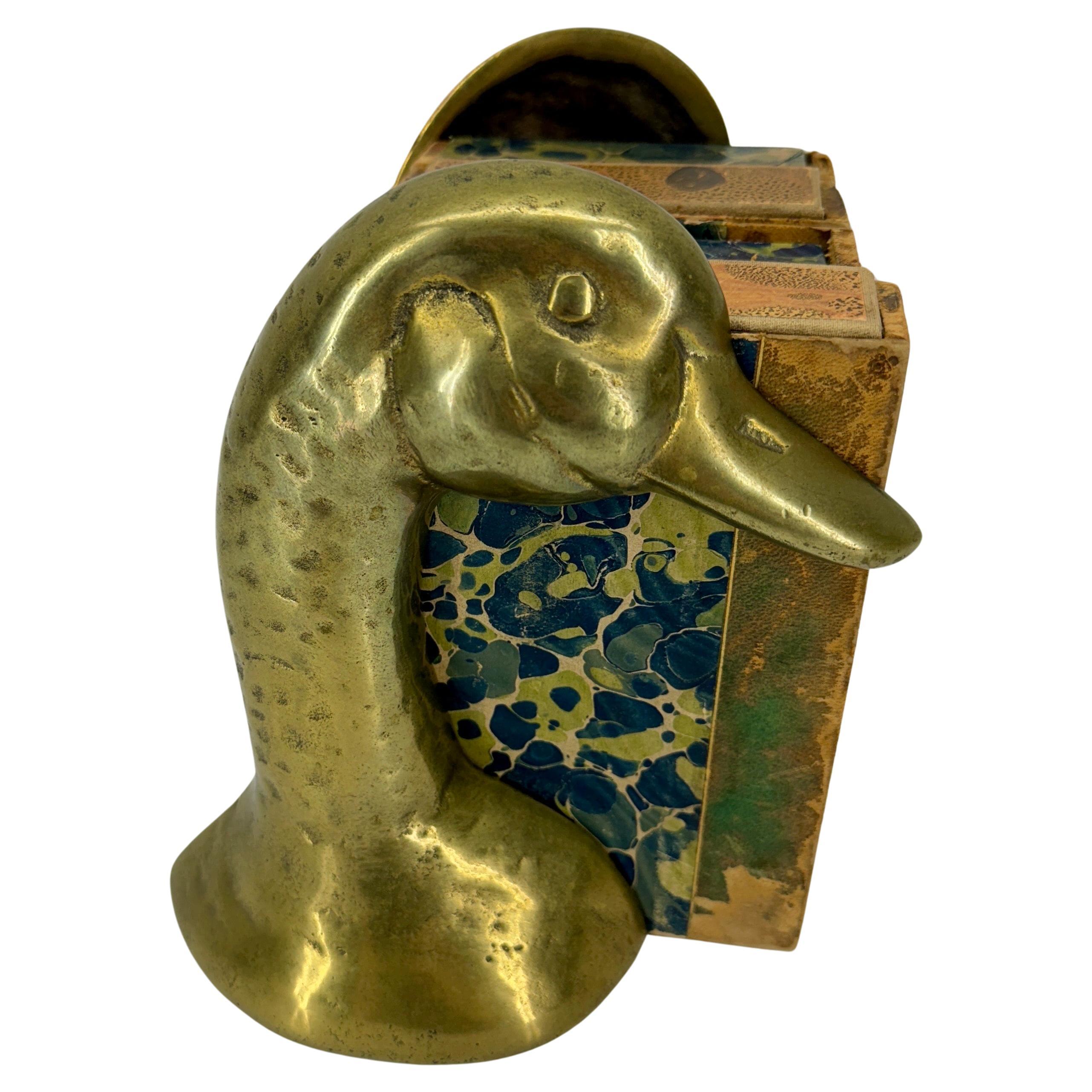 Hand-Crafted Pair of Mid-Century Modern Brass Duck Bookends For Sale