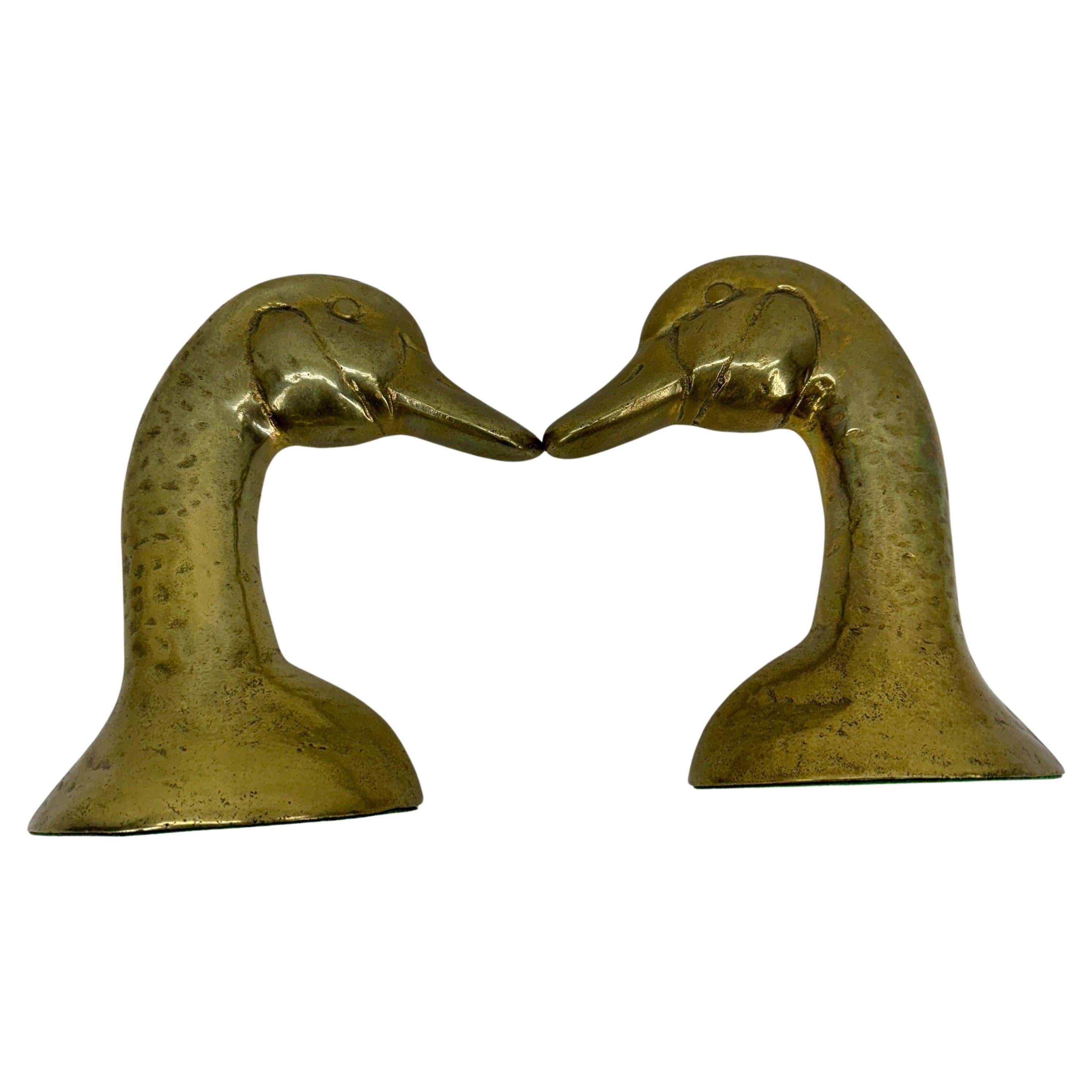 Pair of Mid-Century Modern Brass Duck Bookends In Good Condition For Sale In Haddonfield, NJ