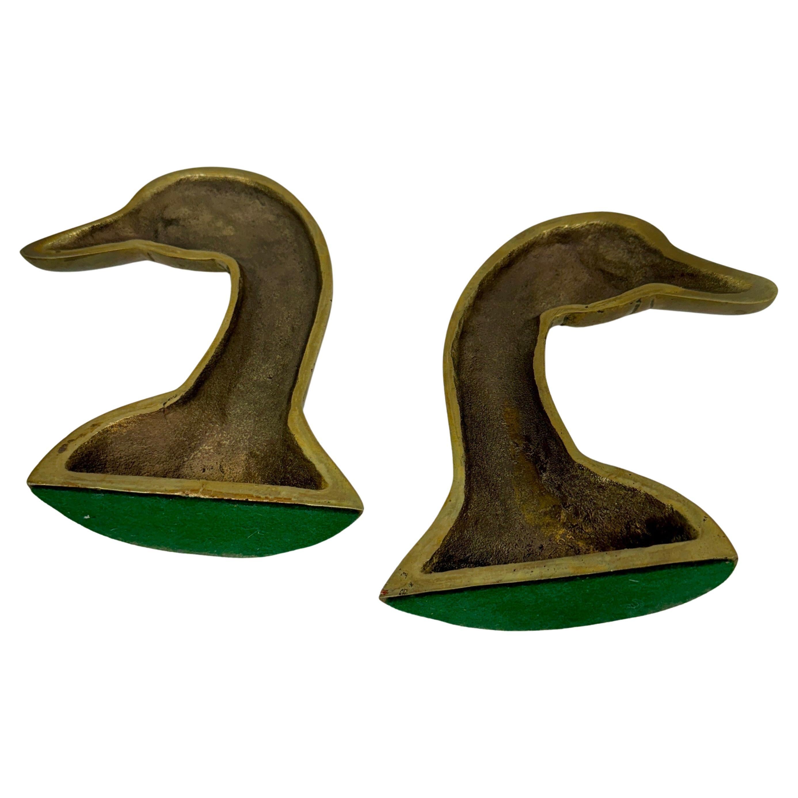 20th Century Pair of Mid-Century Modern Brass Duck Bookends For Sale