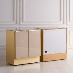 Pair of Mid-Century Modern Brass Ello Nightstands with Two Doors