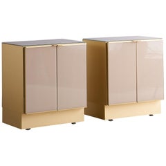 Pair of Mid-Century Modern Brass Ello Nightstands with Two Doors