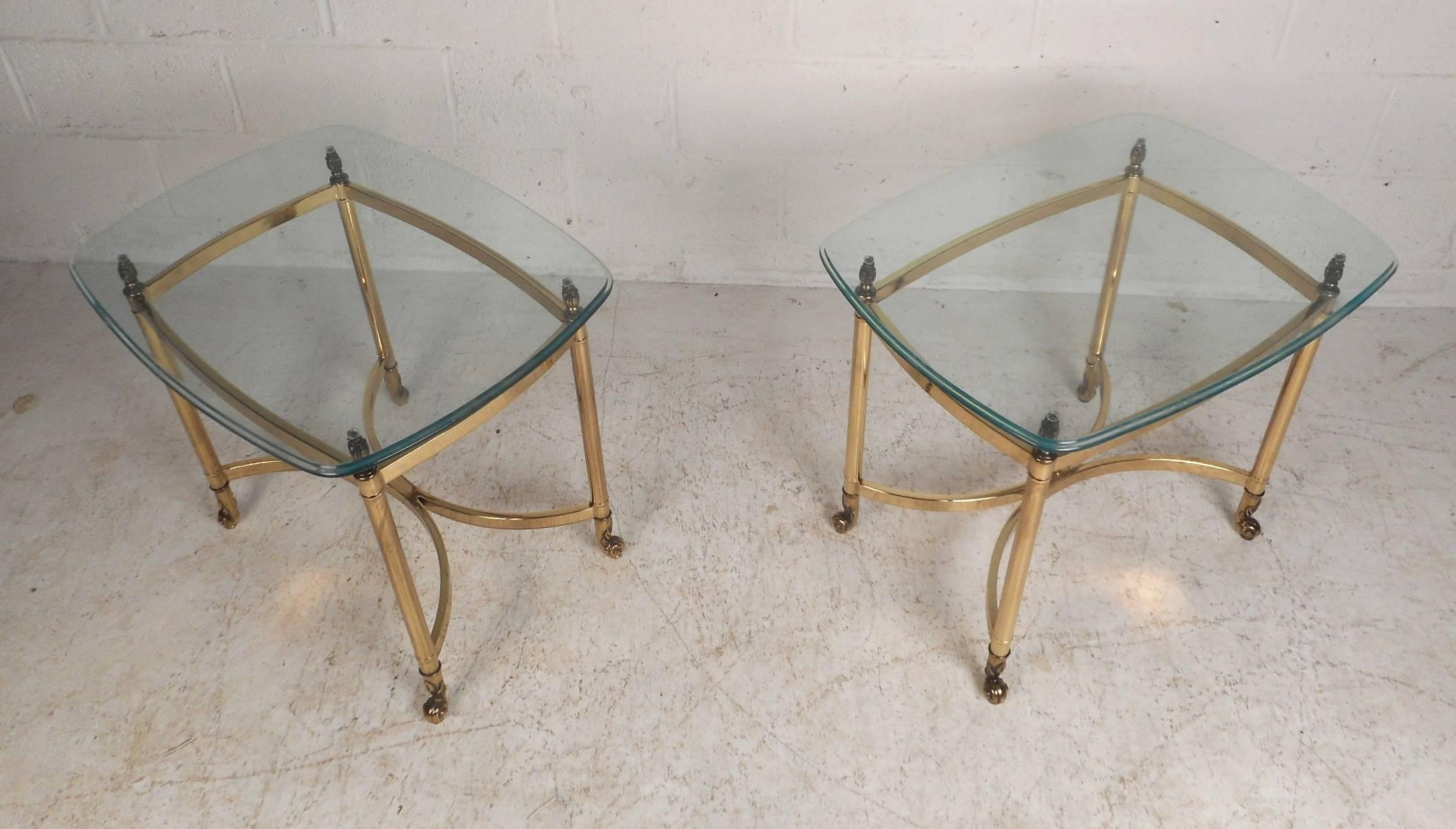 brass and glass end tables
