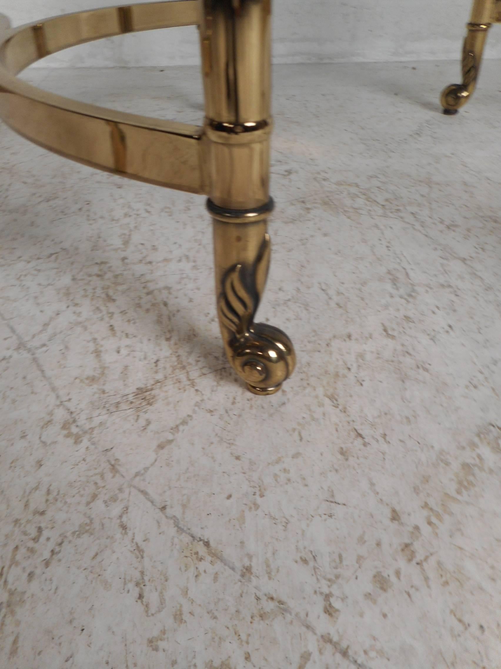 Late 20th Century Pair of Mid-Century Modern Brass End Tables with Glass Tops
