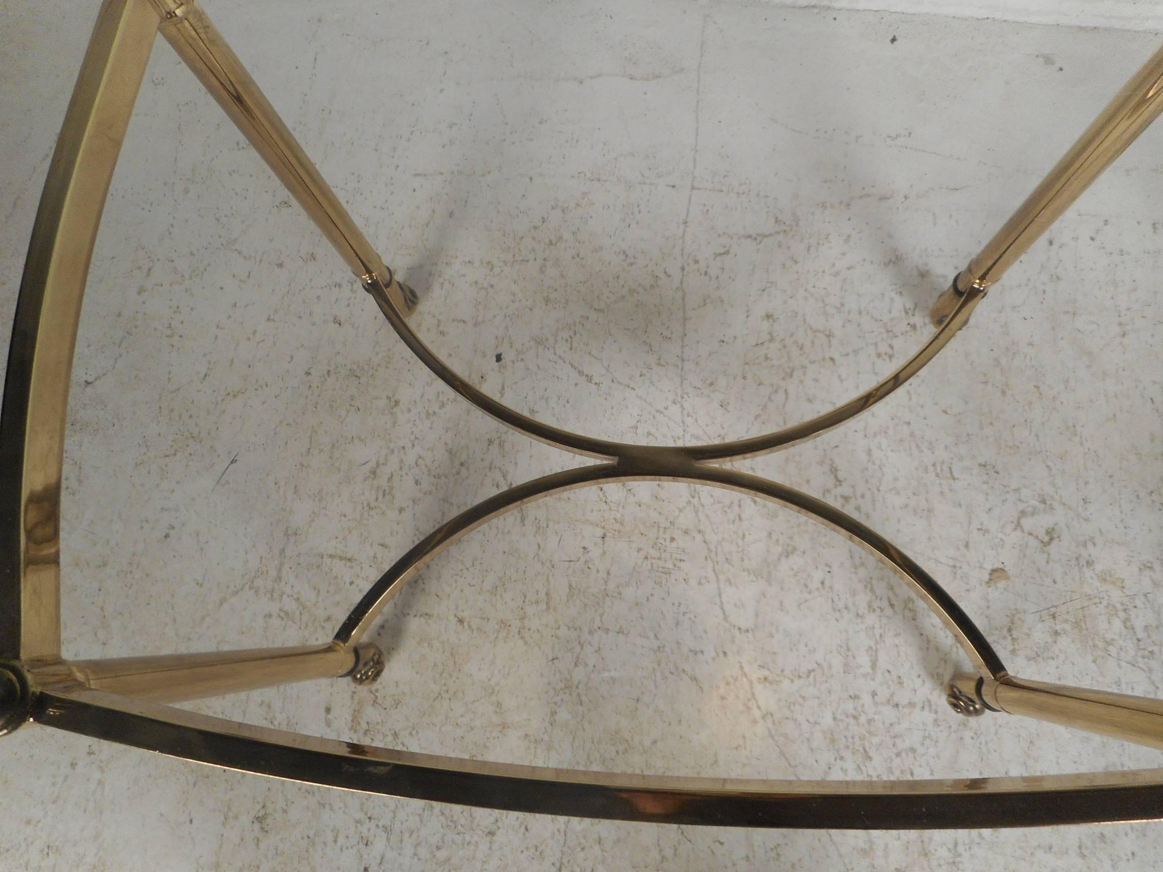 Pair of Mid-Century Modern Brass End Tables with Glass Tops 1