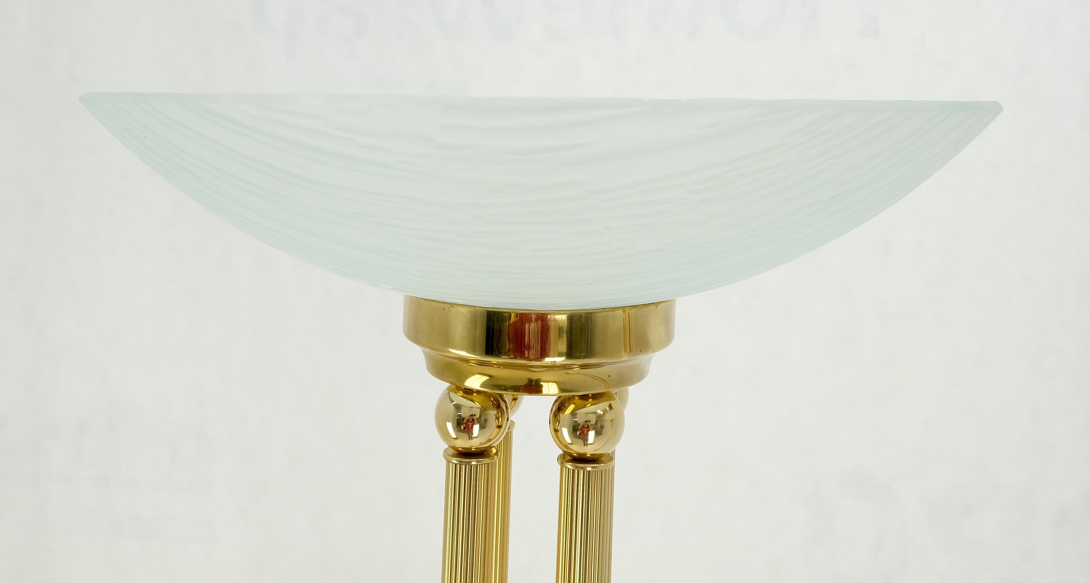 Pair of Mid Century Modern Brass Etched Glass Shades Torcheres Floor Lamps MINT! For Sale 4
