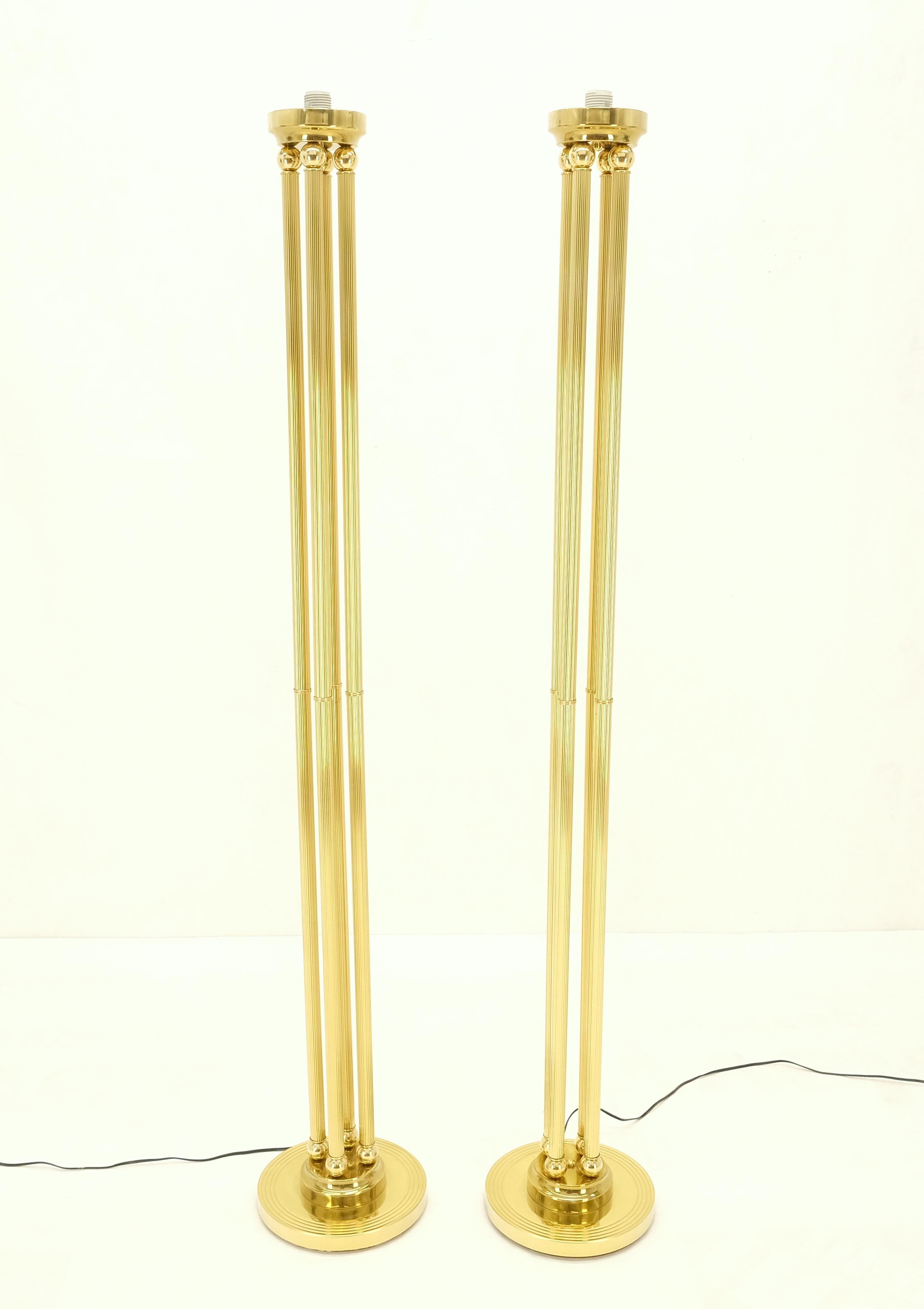 Pair of Mid Century Modern Brass Etched Glass Shades Torcheres Floor Lamps MINT! For Sale 5