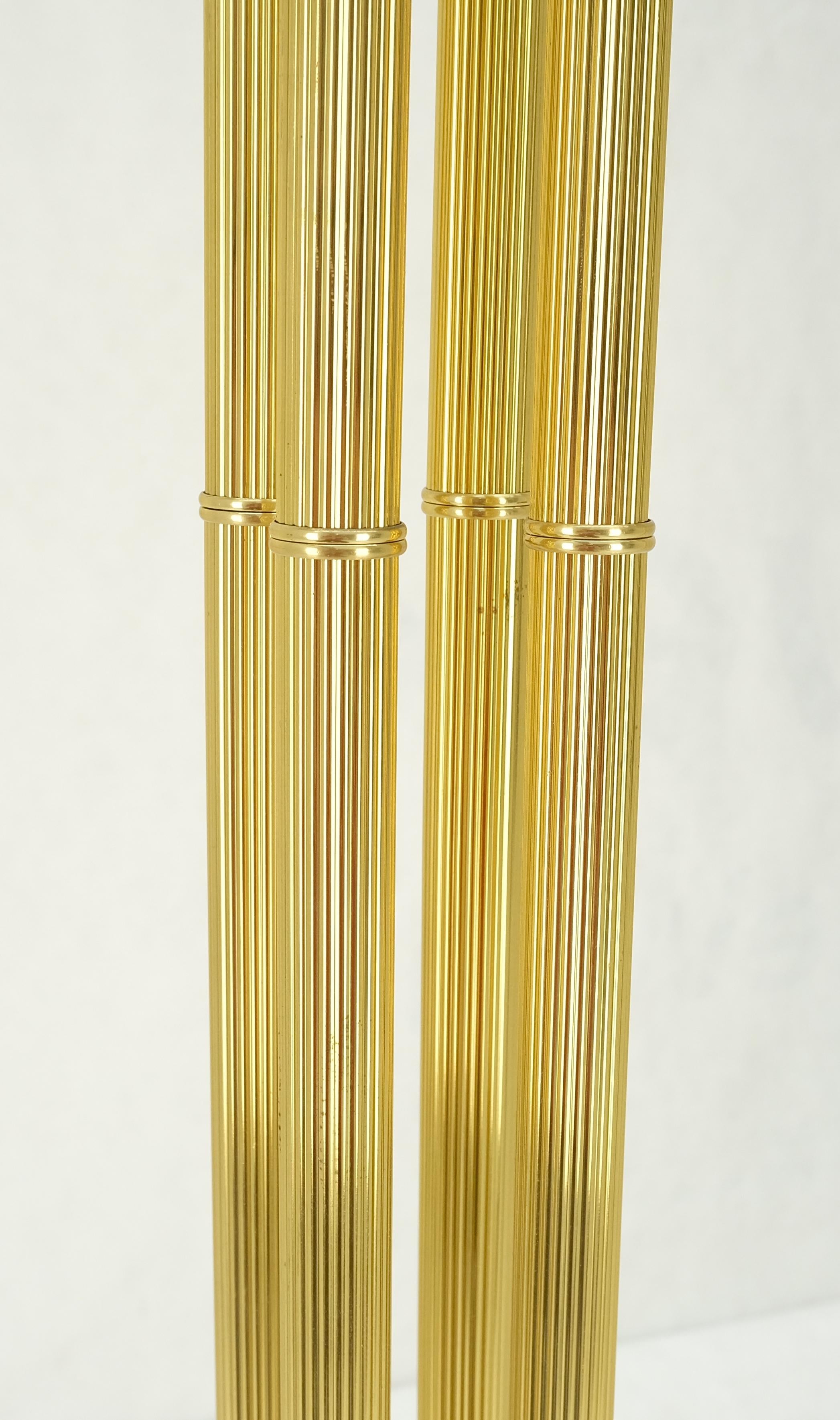Pair of Mid Century Modern Brass Etched Glass Shades Torcheres Floor Lamps w/ Dimmers MINT!