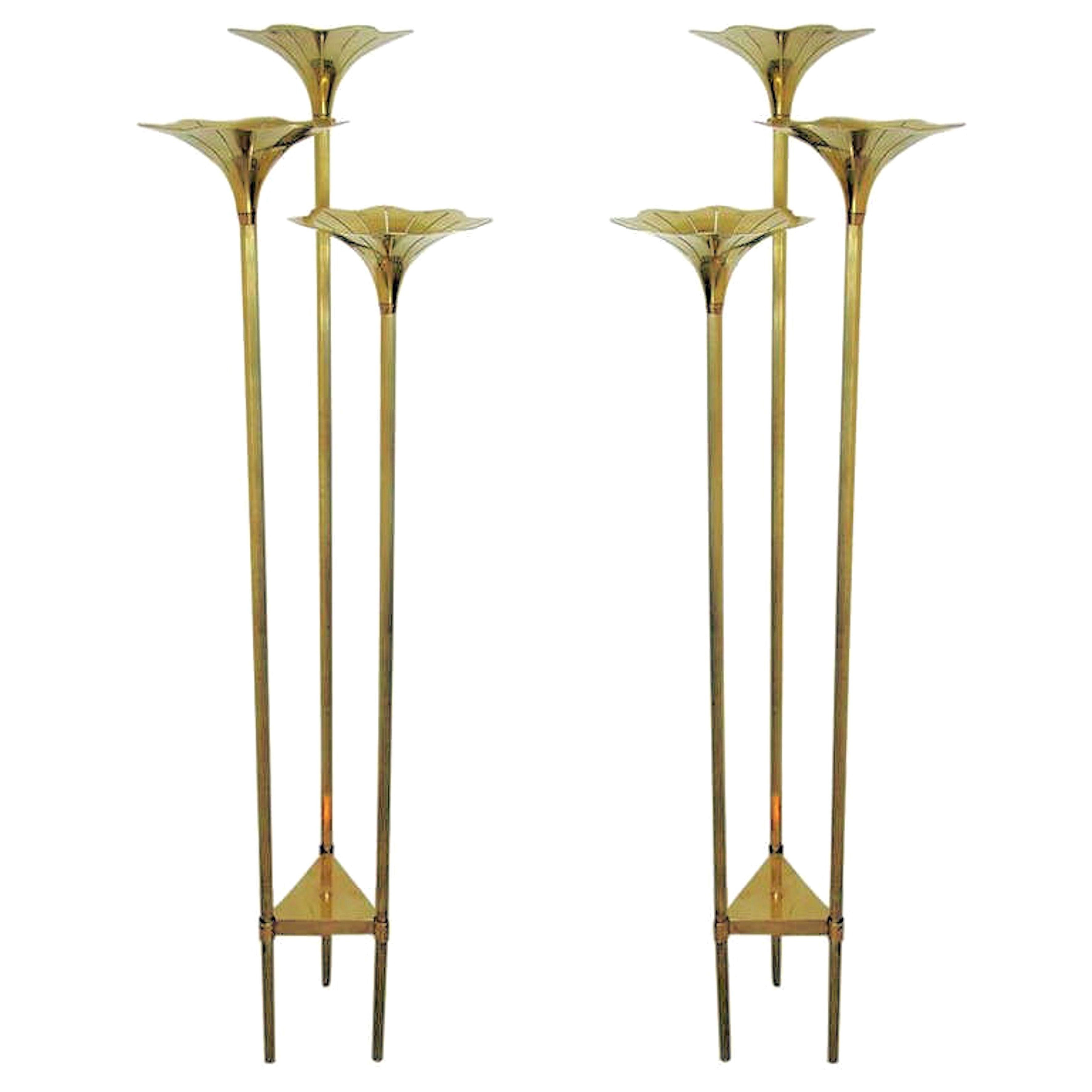 Pair of Mid-Century Modern Brass Floor Lamps, Gabriella Crespi Style