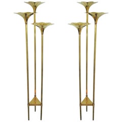 Pair of Mid-Century Modern Brass Floor Lamps, Gabriella Crespi Style Italy 1960s