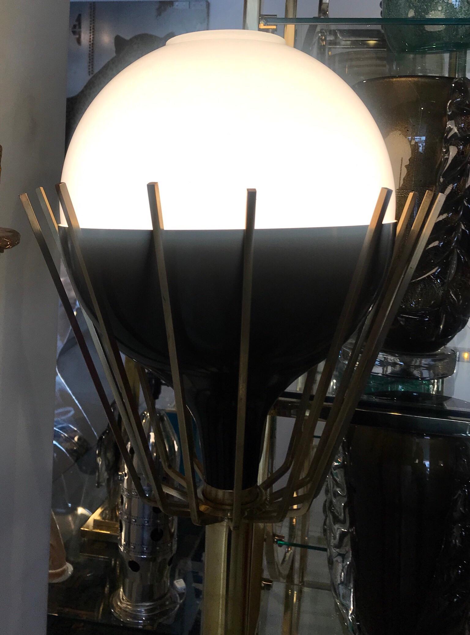 20th Century Pair of Mid-Century Modern Brass Floor Lamps with Glass Globes