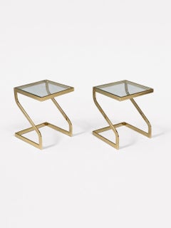 Pair of Mid-Century Modern Brass & Glass Floating Cantilever Side Tables
