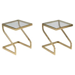 Pair of Mid-Century Modern Brass & Glass Floating Cantilever Side Tables