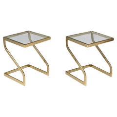 Pair of Mid-Century Modern Brass & Glass Floating Cantilever Side Tables