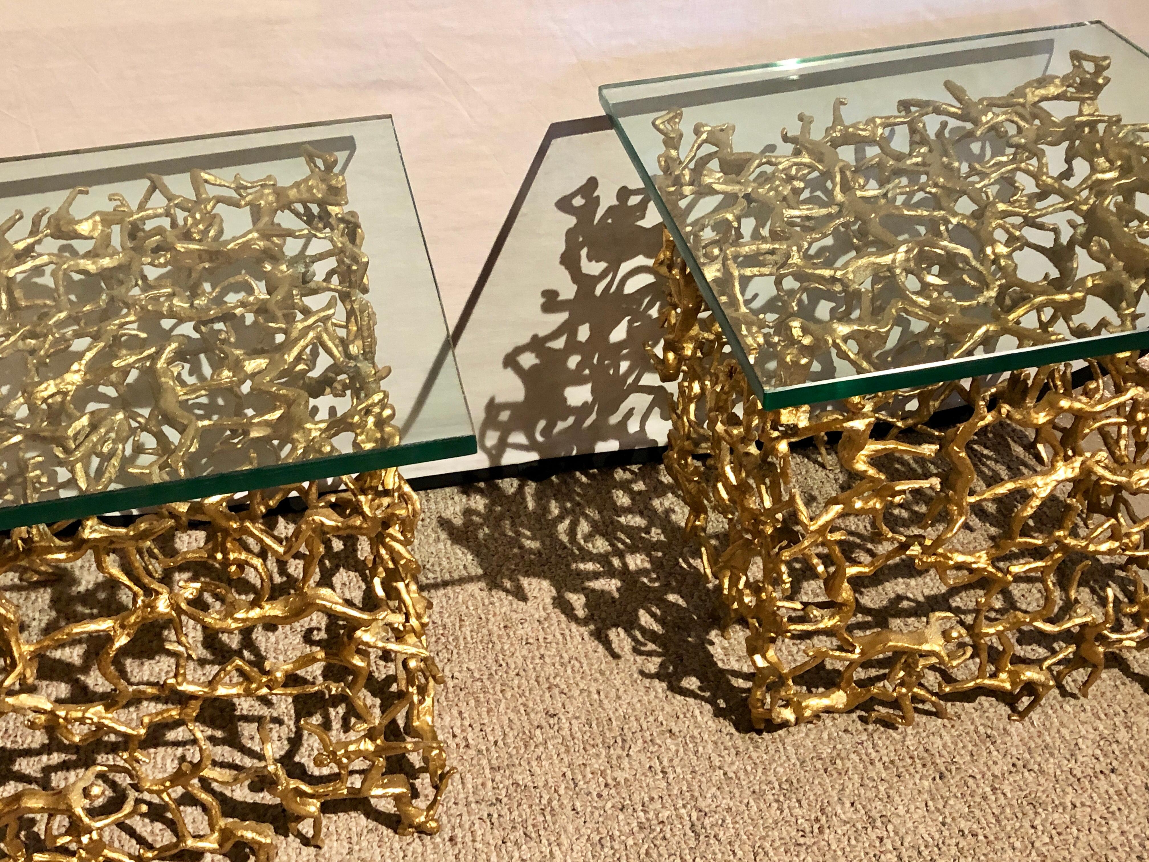 Pair of Mid-Century Modern Brass Human Figural Cube Tables or Coffee Tables 2