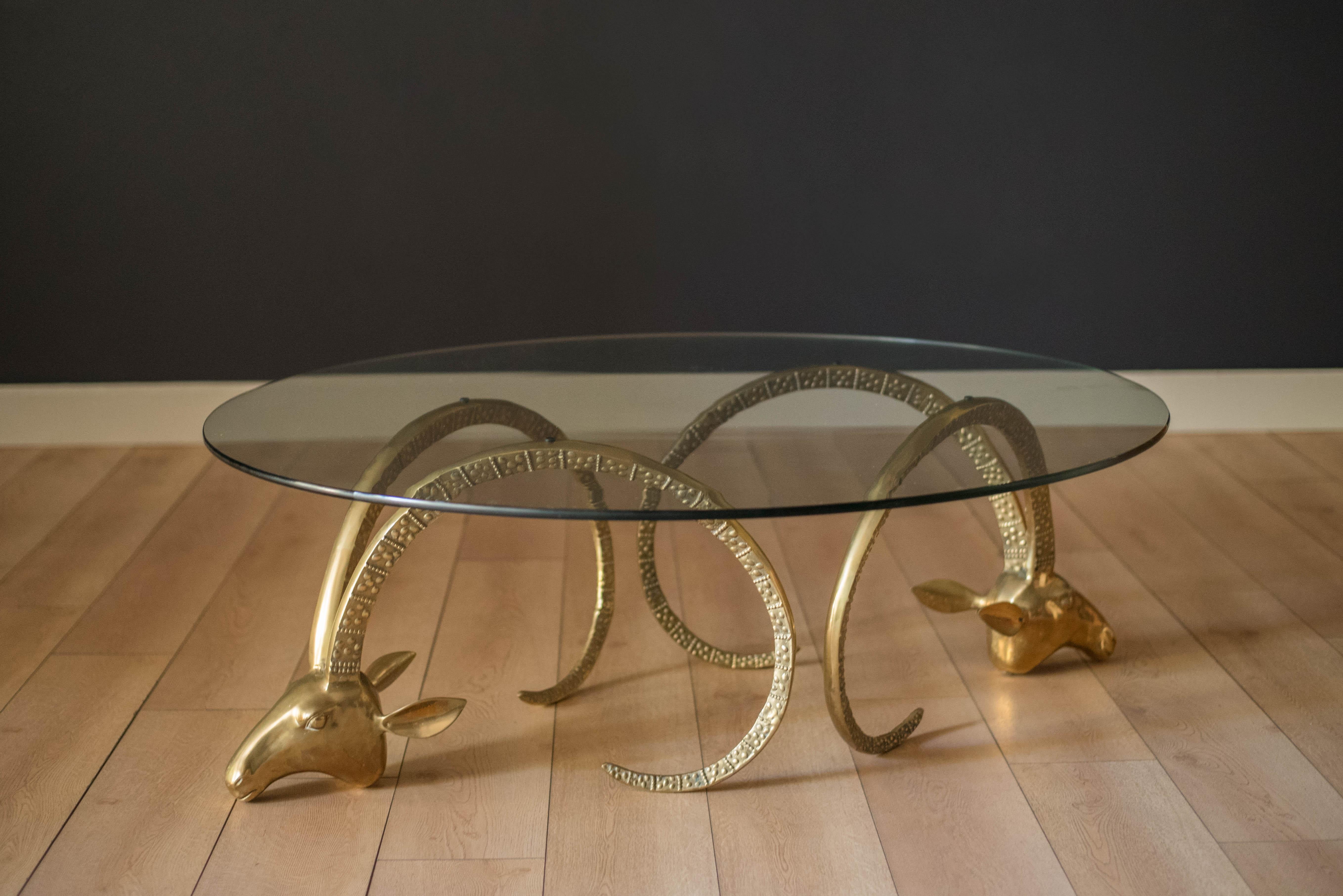 Hollywood Regency Pair of Mid-Century Modern Brass Ibex Coffee Table Bases