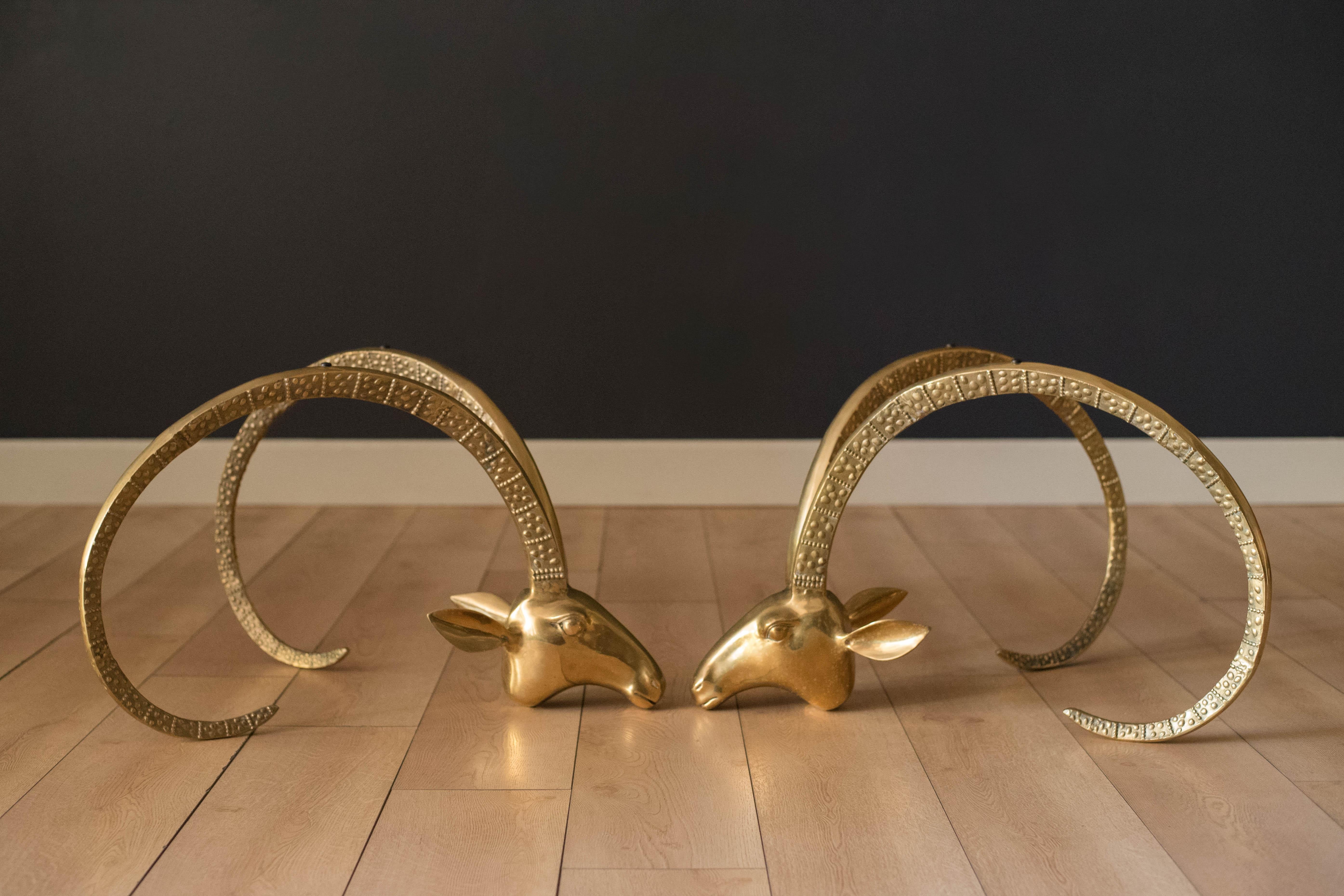 Plated Pair of Mid-Century Modern Brass Ibex Coffee Table Bases