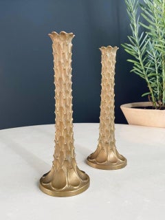 Pair of Mid-Century Modern Brass Palm Tree Candle Holders