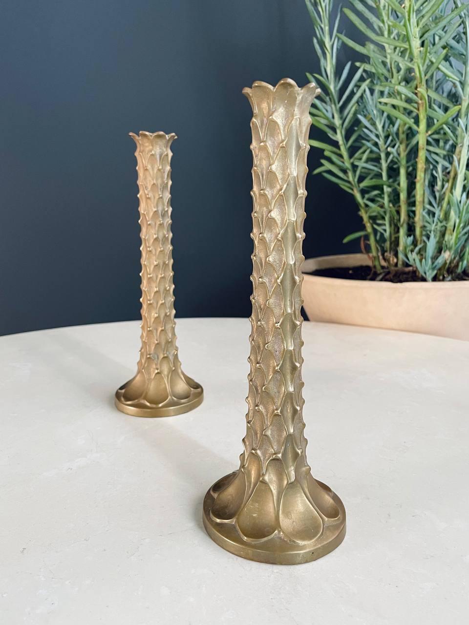 Pair of Mid-Century Modern Brass Palm Tree Candle Holders In Good Condition In Los Angeles, CA