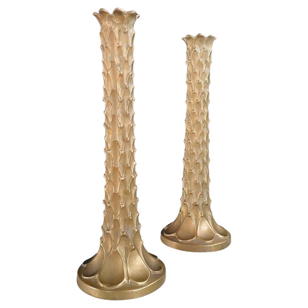 Pair of Mid-Century Modern Brass Palm Tree Candle Holders