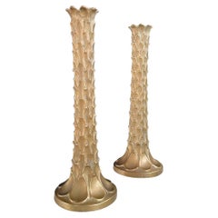 Pair of Mid-Century Modern Brass Palm Tree Candle Holders