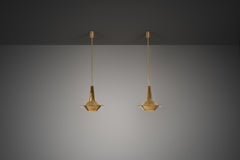 Pair of Mid-Century Modern Brass Pendant Lights, Europe 1950s