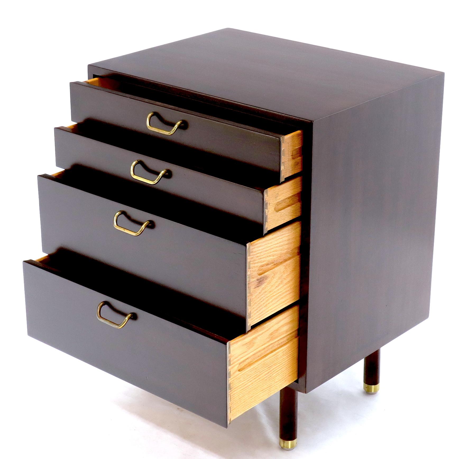 American Pair of Mid-Century Modern Brass Pulls Four-Drawer Nightstands Harvey Probber For Sale