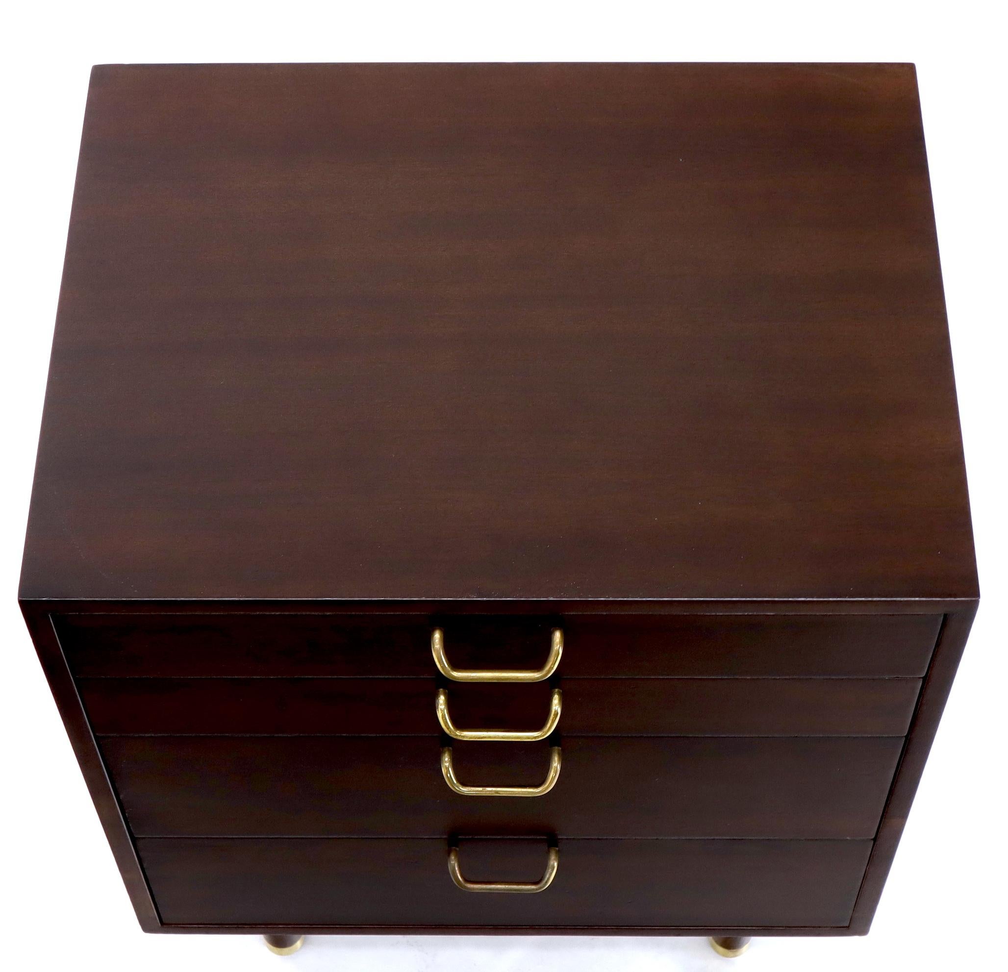Pair of Mid-Century Modern Brass Pulls Four-Drawer Nightstands Harvey Probber For Sale 1