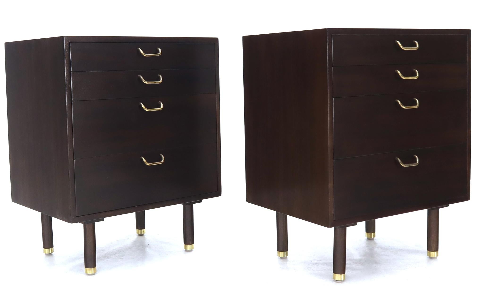 Pair of Mid-Century Modern Brass Pulls Four-Drawer Nightstands Harvey Probber For Sale 3