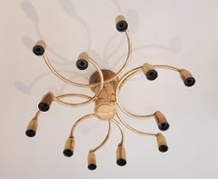Pair of Mid-Century Modern Brass Sciolari 12-Light Sputnik Sconces/Flush Mounts