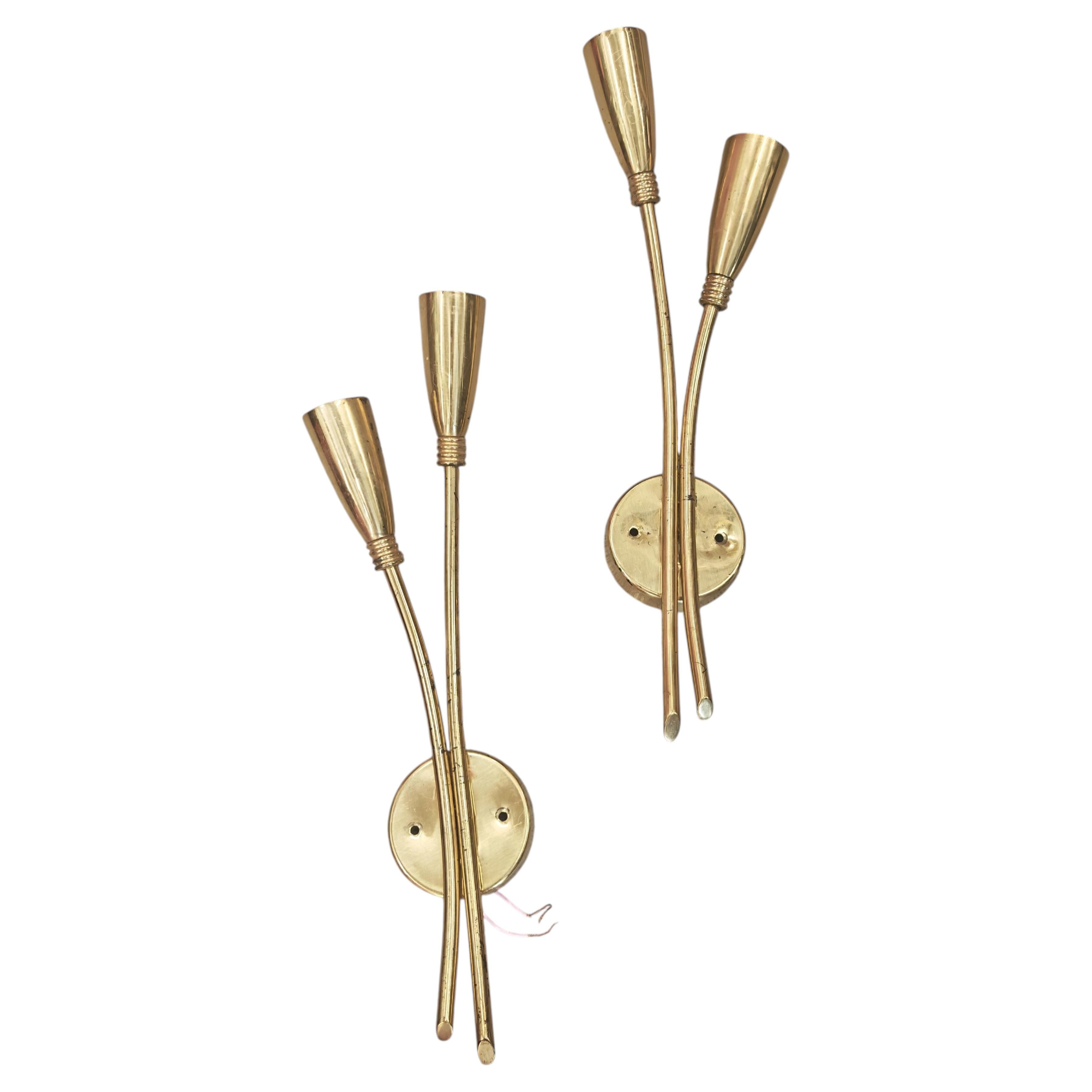 Pair of Mid Century Modern Brass Sconces attr. to Arredoluce, Italy 1950s