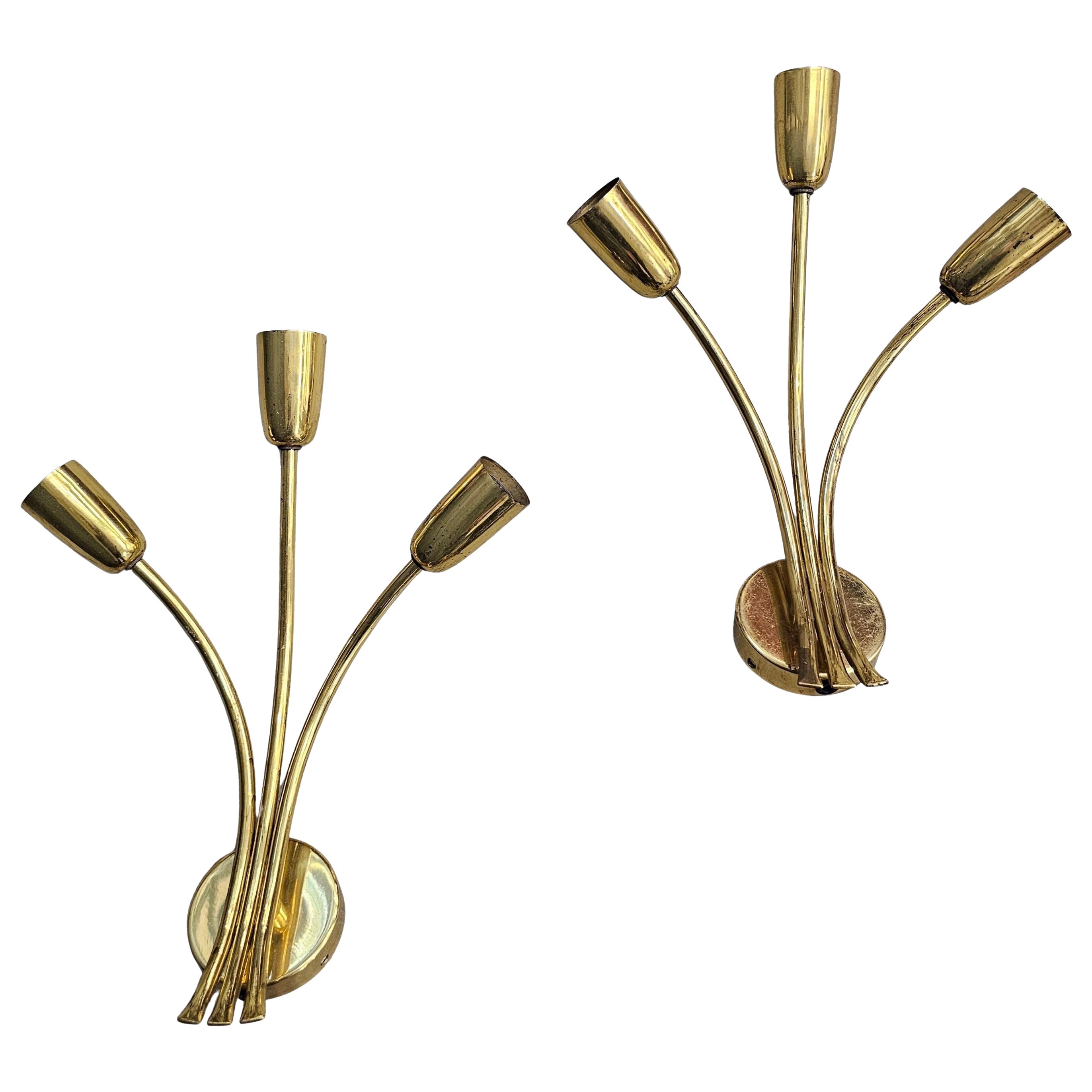 Pair of Mid Century Modern Brass Sconces attr. to J.T. Kalmar, Austria 1950s