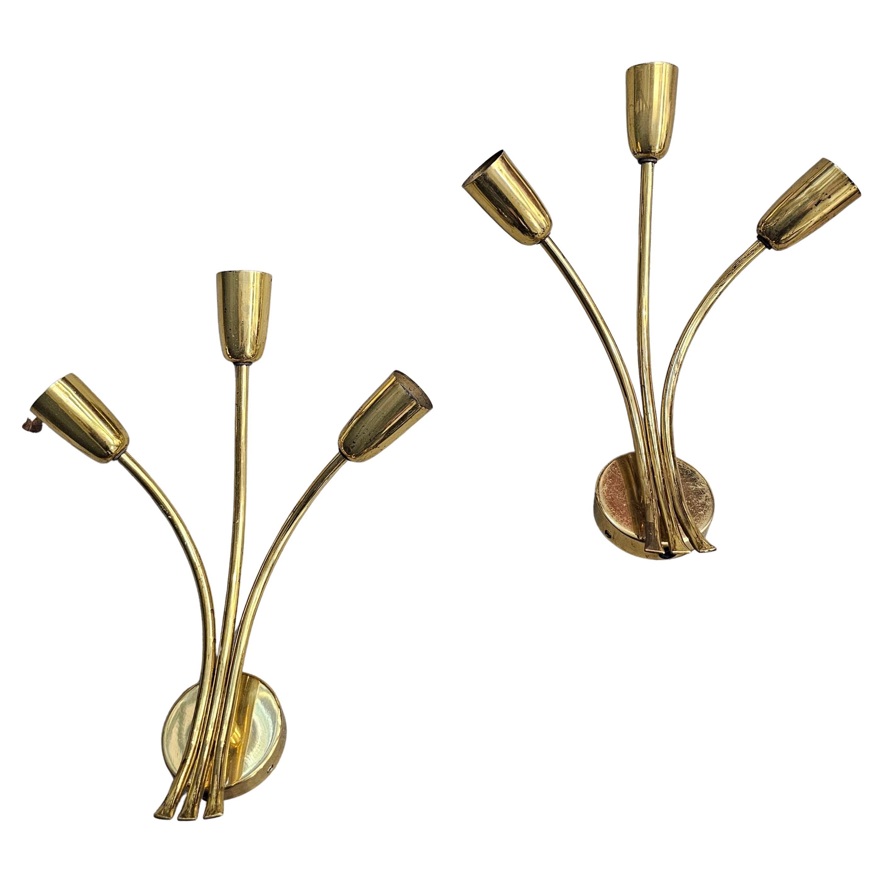 Pair of Mid Century Modern Brass Sconces attr. to J.T. Kalmar, Austria 1950s