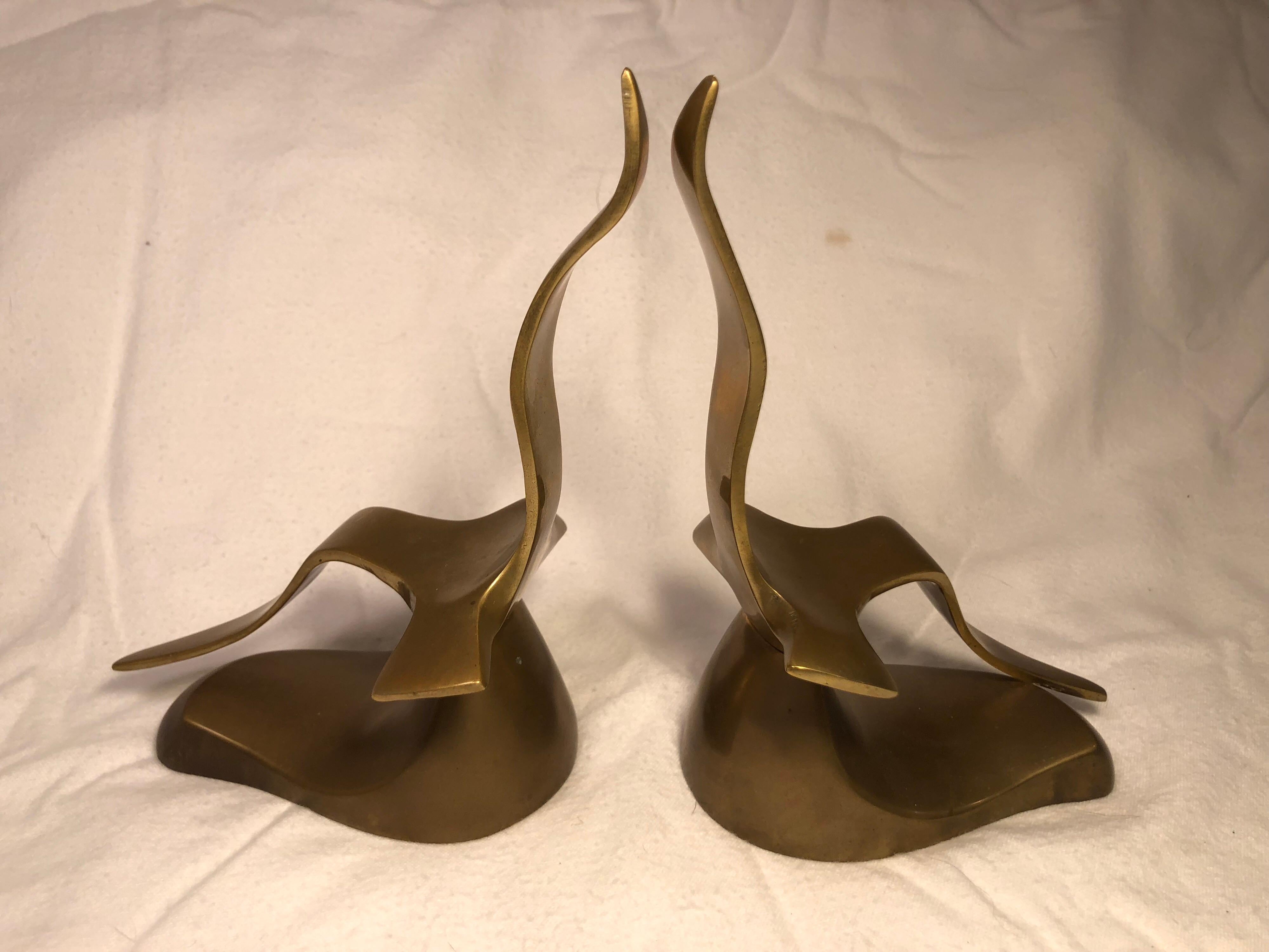 Late 20th Century Pair of Mid-Century Modern Brass Seagull Bookends