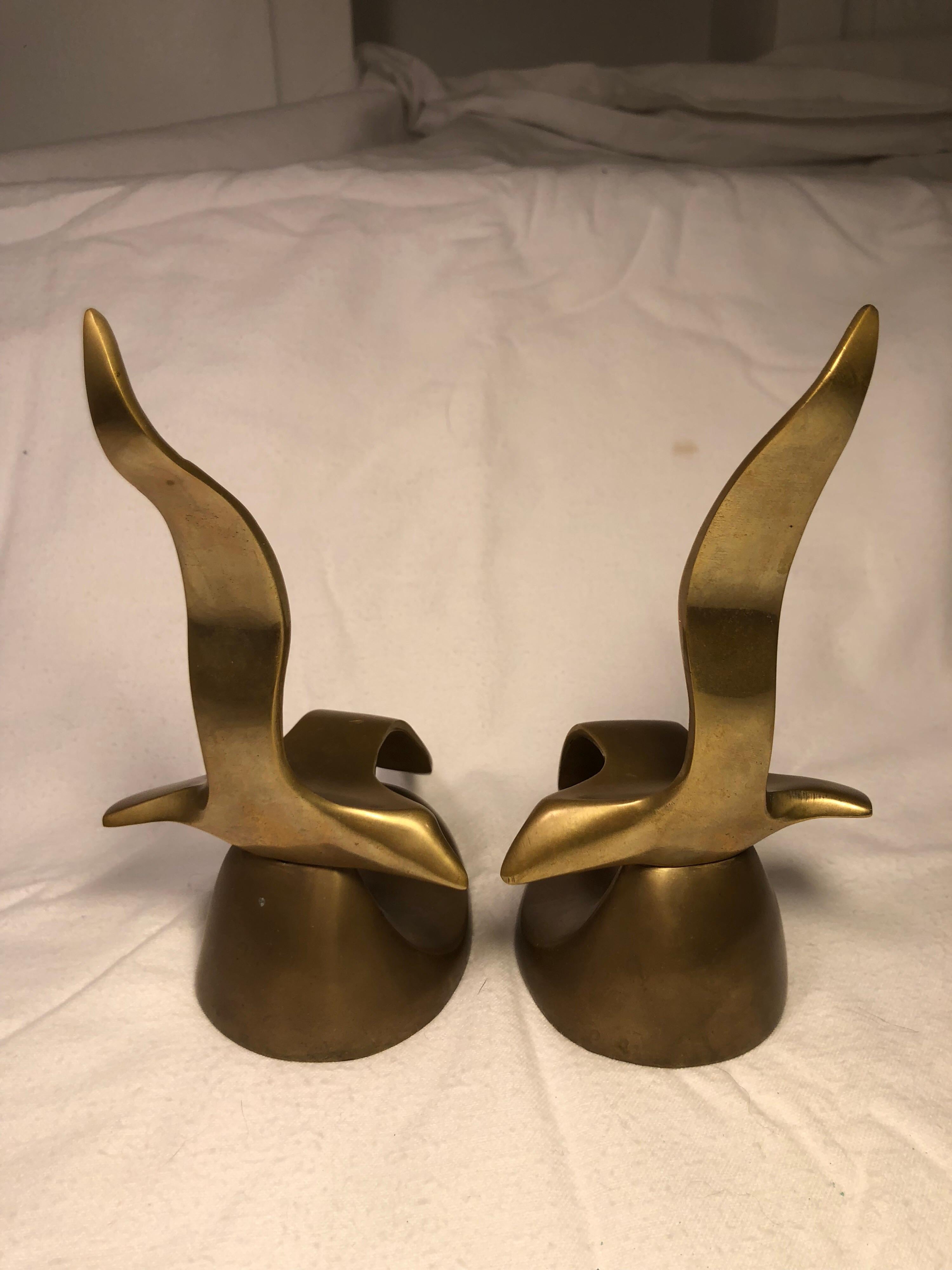 Pair of Mid-Century Modern Brass Seagull Bookends 3