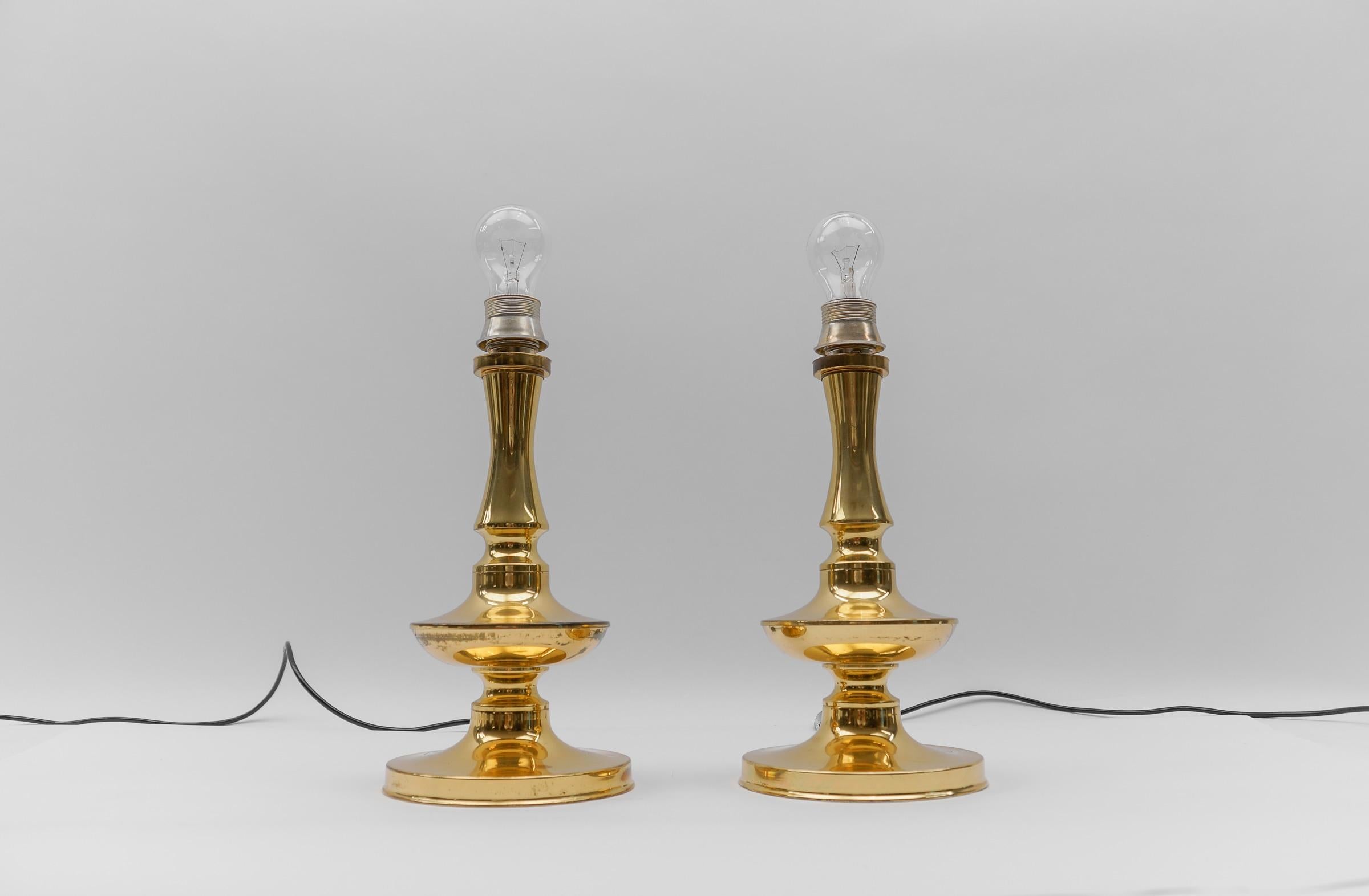 Mid-Century Modern Pair of Mid Century Modern Brass Table Lamp Bases, 1960s For Sale