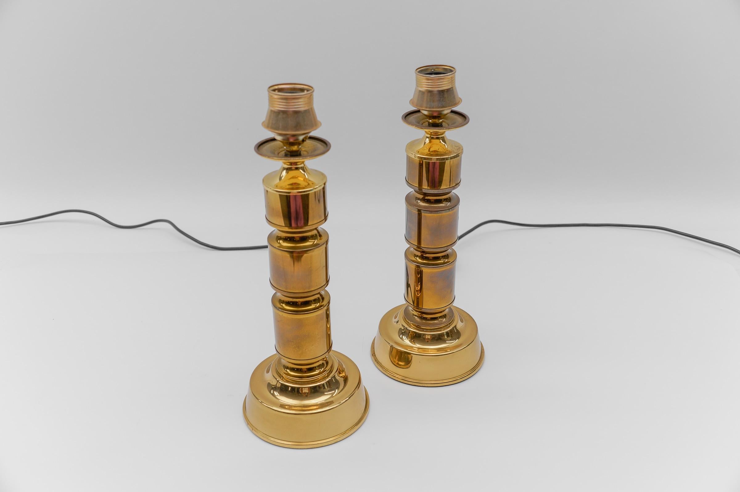 Mid-Century Modern Pair of Mid Century Modern Brass Table Lamp Bases, 1960s For Sale