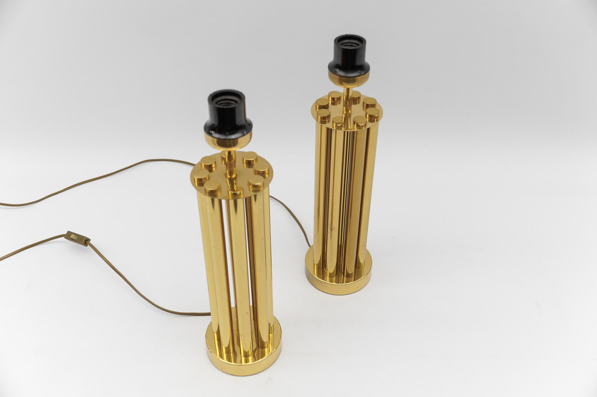 German Pair of Mid Century Modern Brass Table Lamp Bases, 1960s For Sale