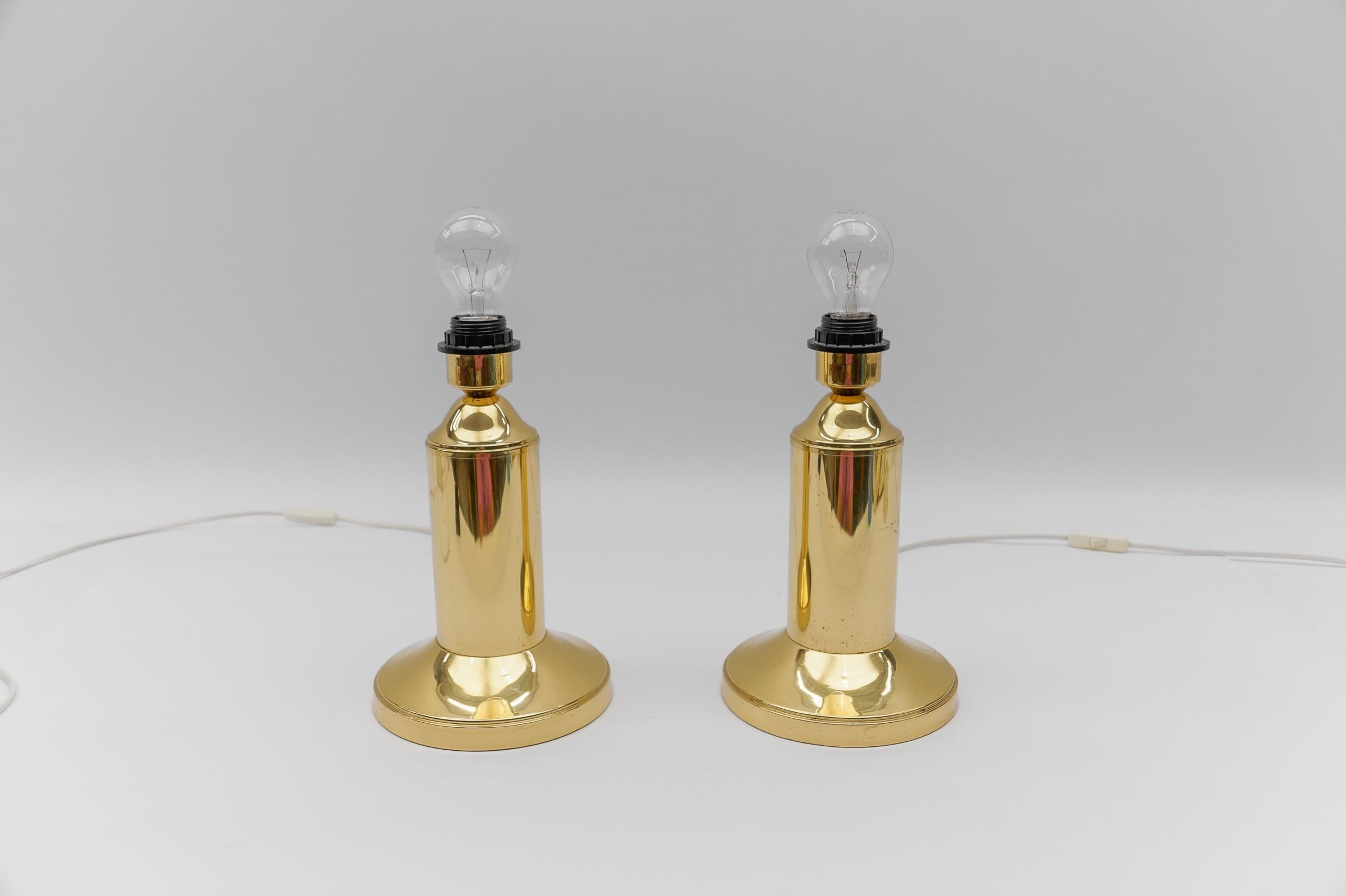 German Pair of Mid Century Modern Brass Table Lamp Bases, 1960s For Sale