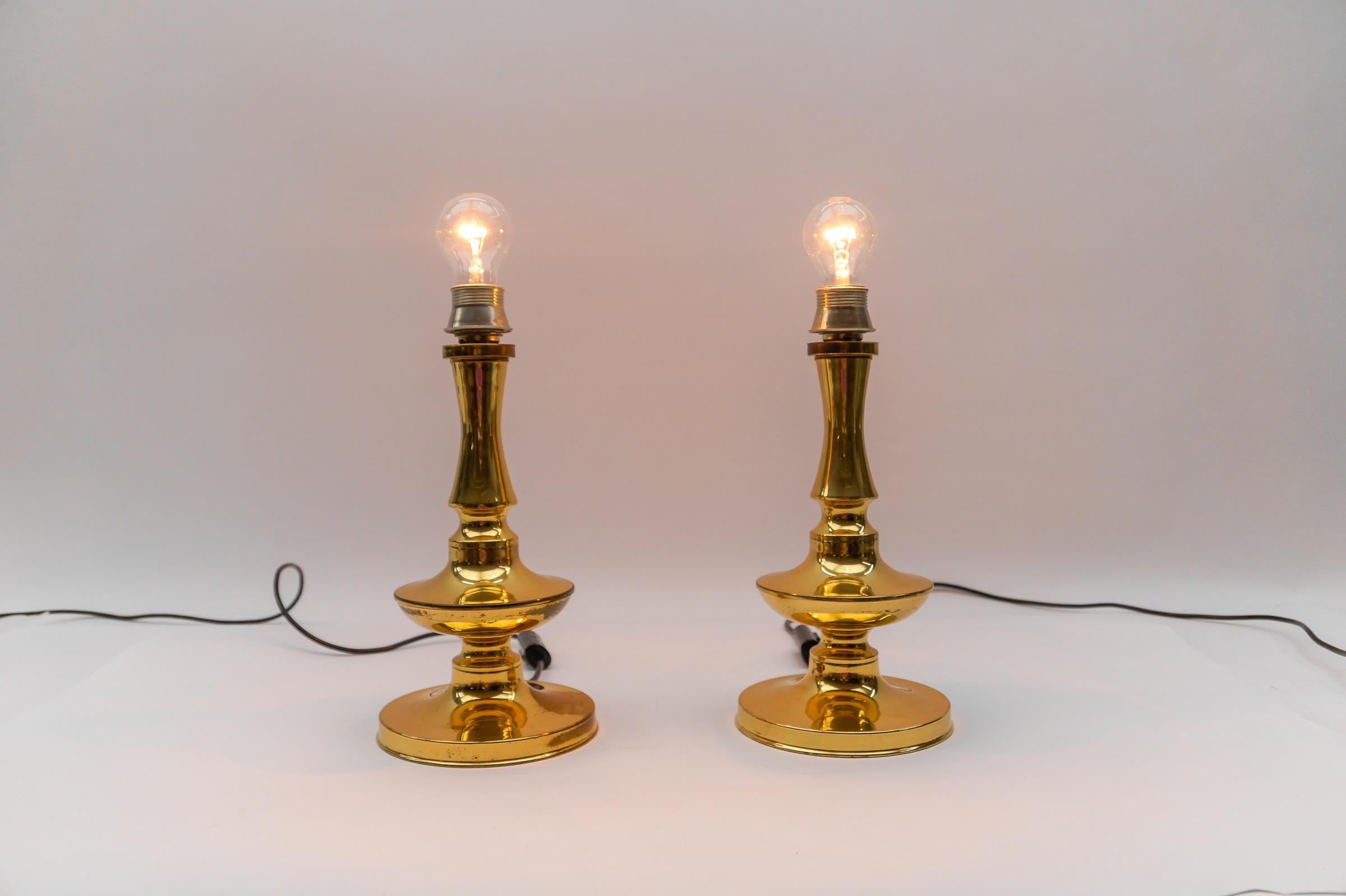 German Pair of Mid Century Modern Brass Table Lamp Bases, 1960s For Sale