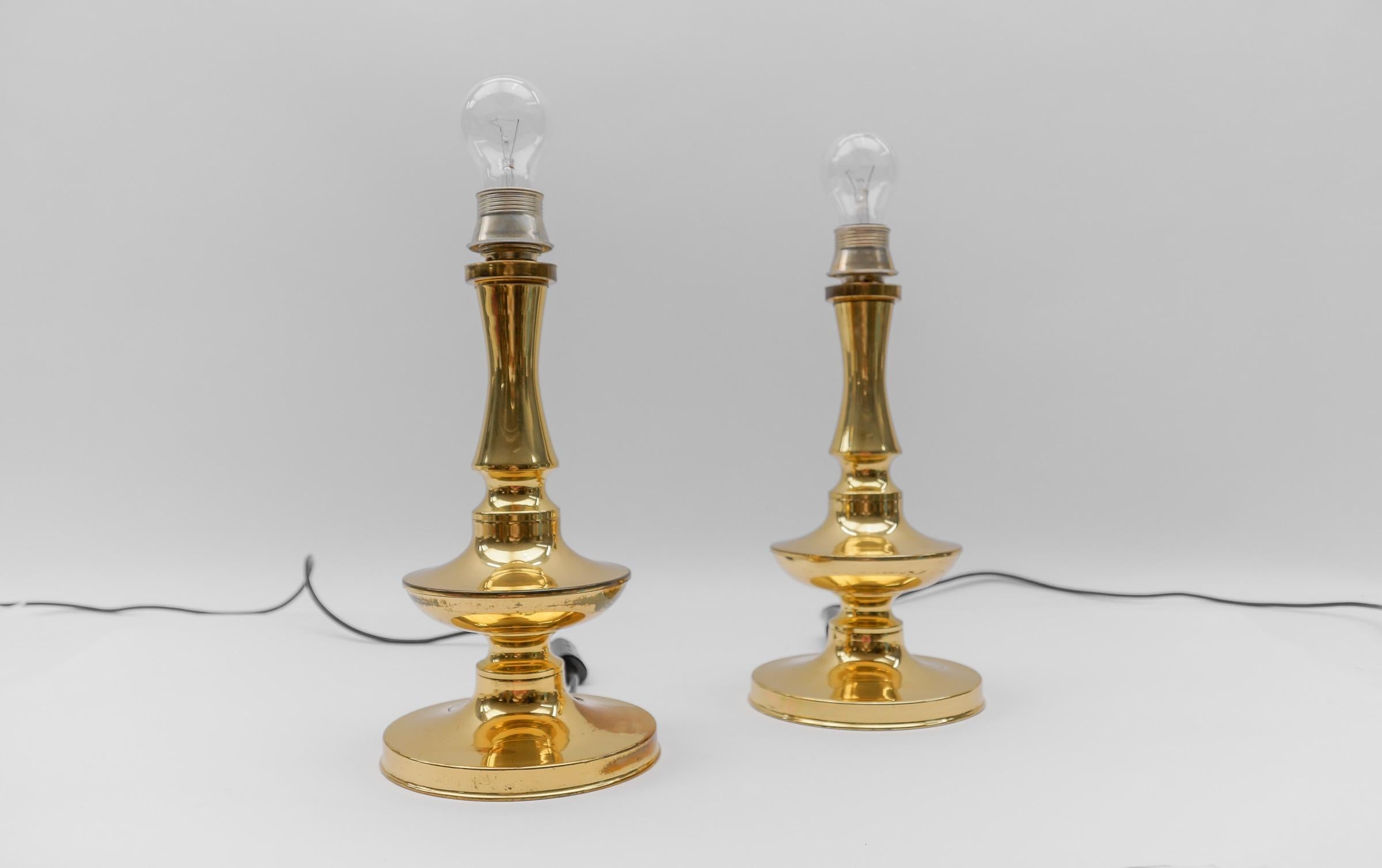 Pair of Mid Century Modern Brass Table Lamp Bases, 1960s In Good Condition For Sale In Nürnberg, Bayern