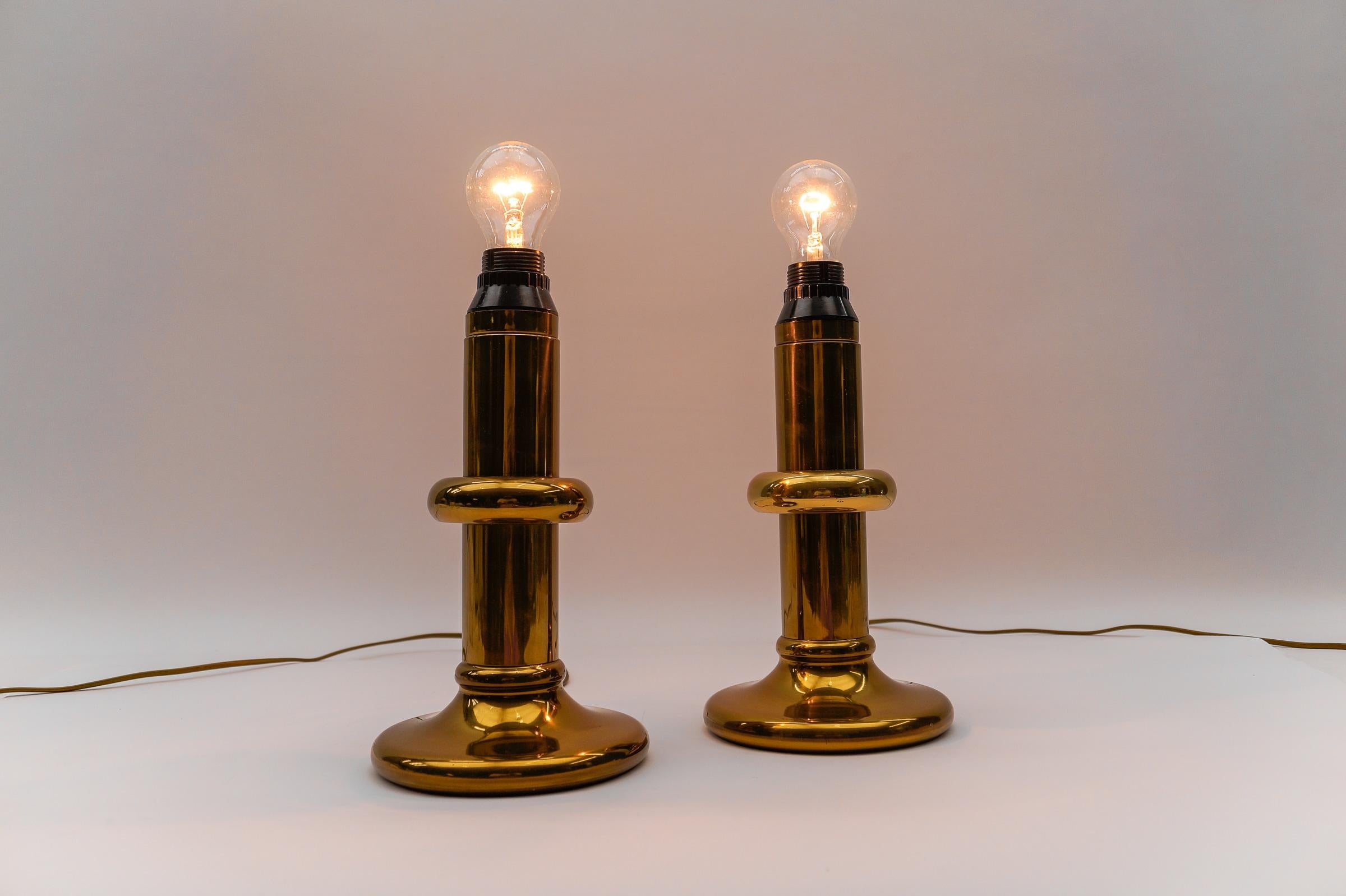 Pair of Mid Century Modern Brass Table Lamp Bases, 1960s In Good Condition For Sale In Nürnberg, Bayern
