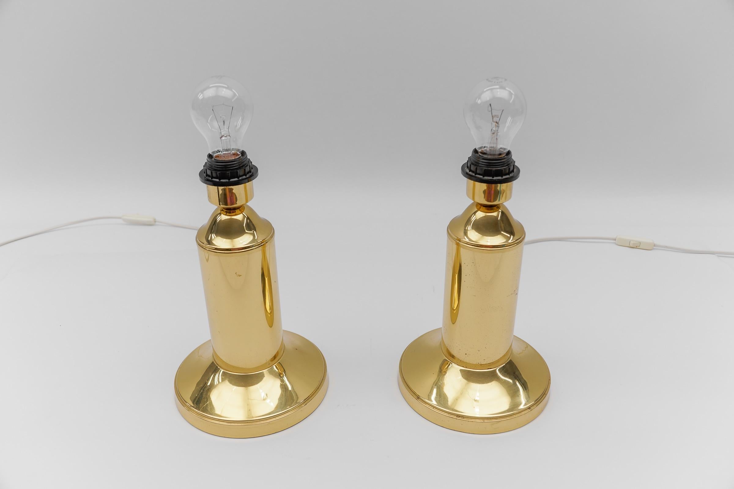 Metal Pair of Mid Century Modern Brass Table Lamp Bases, 1960s For Sale