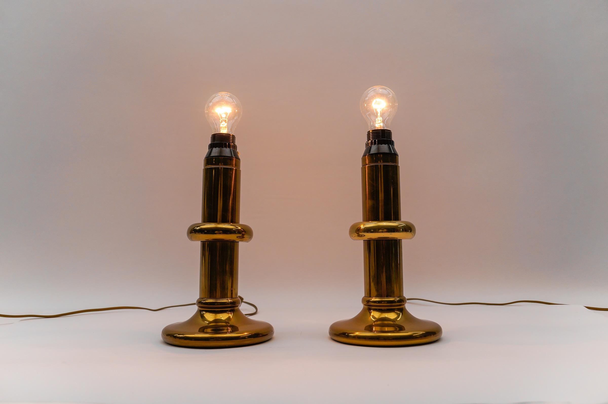Metal Pair of Mid Century Modern Brass Table Lamp Bases, 1960s For Sale