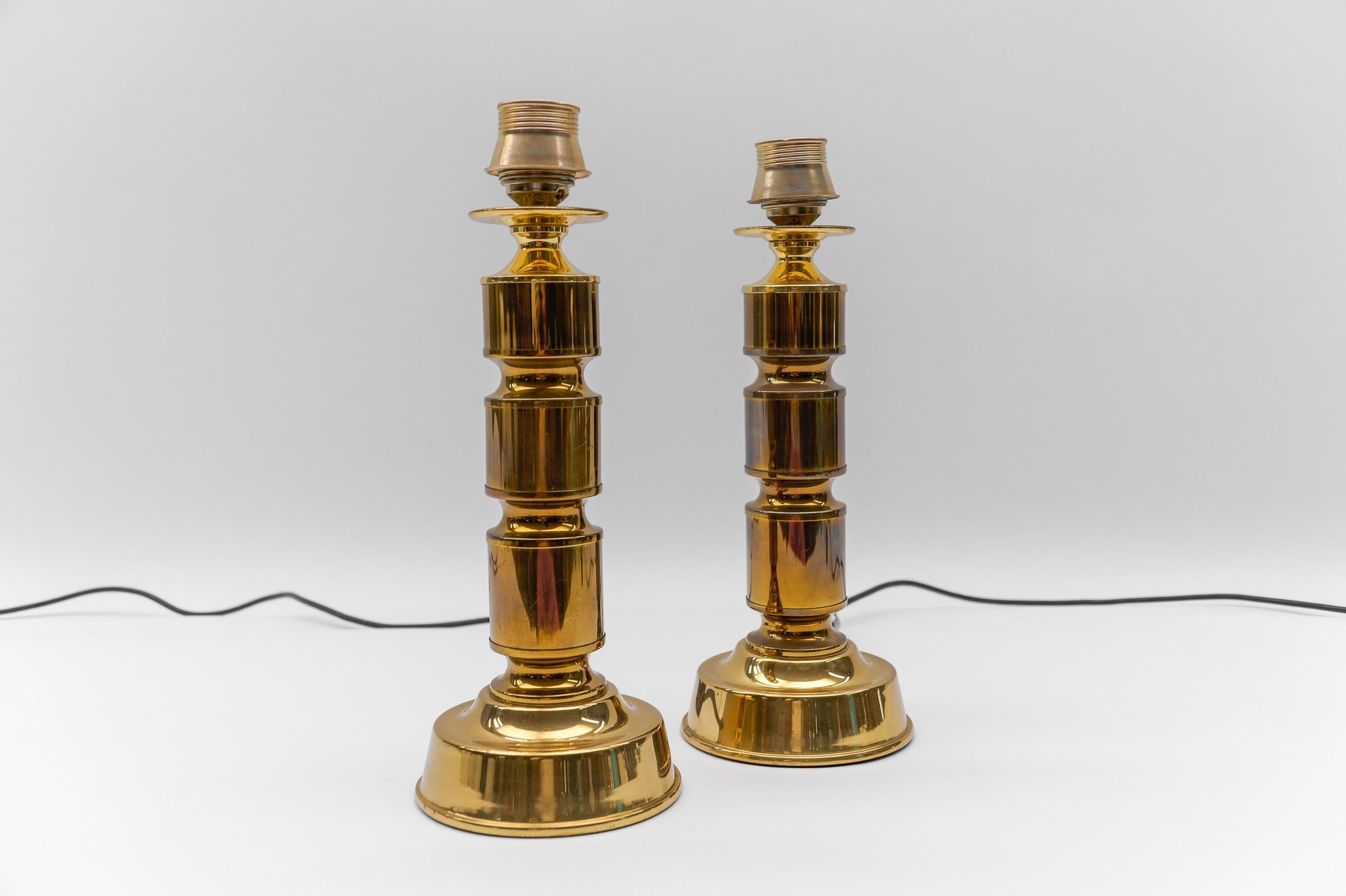 Pair of Mid Century Modern Brass Table Lamp Bases, 1960s For Sale 2