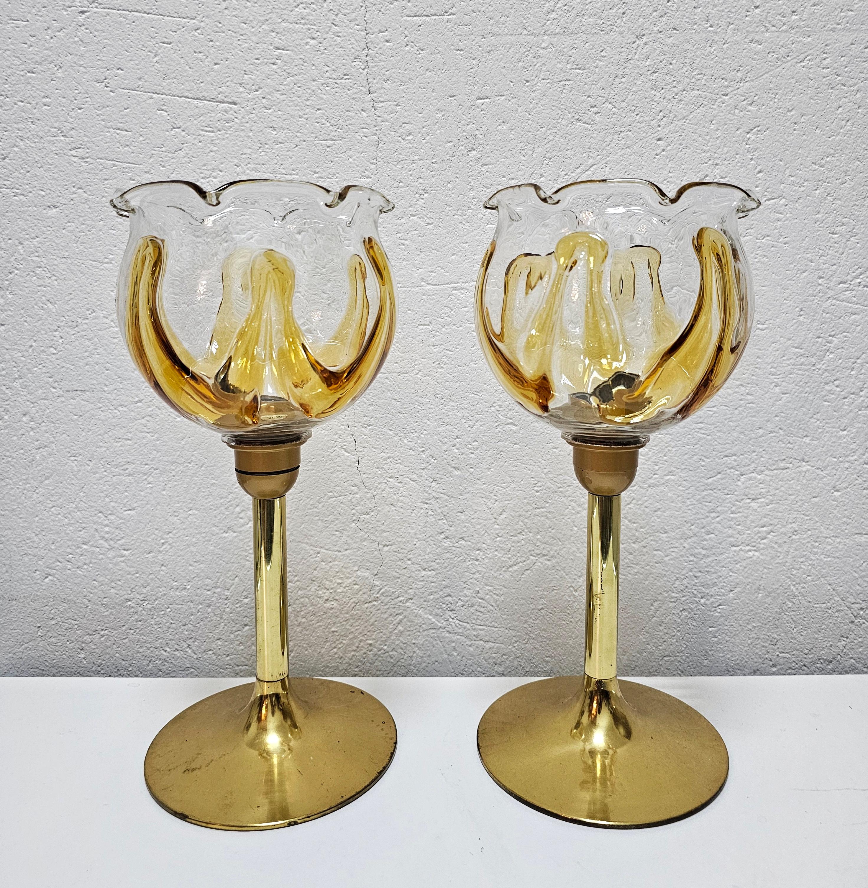 Mid-Century Modern Pair of Mid Century Modern Brass Table Lamps by Mazzega, italy 1960s For Sale