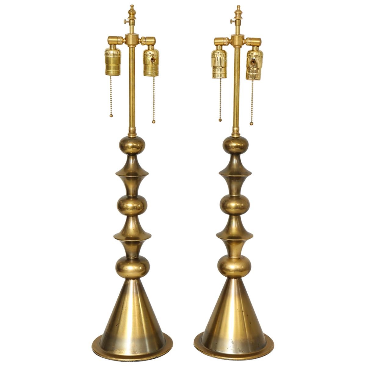 Pair of Mid-Century Modern Brass Table Lamps in the Manner of Tommi Parzinger