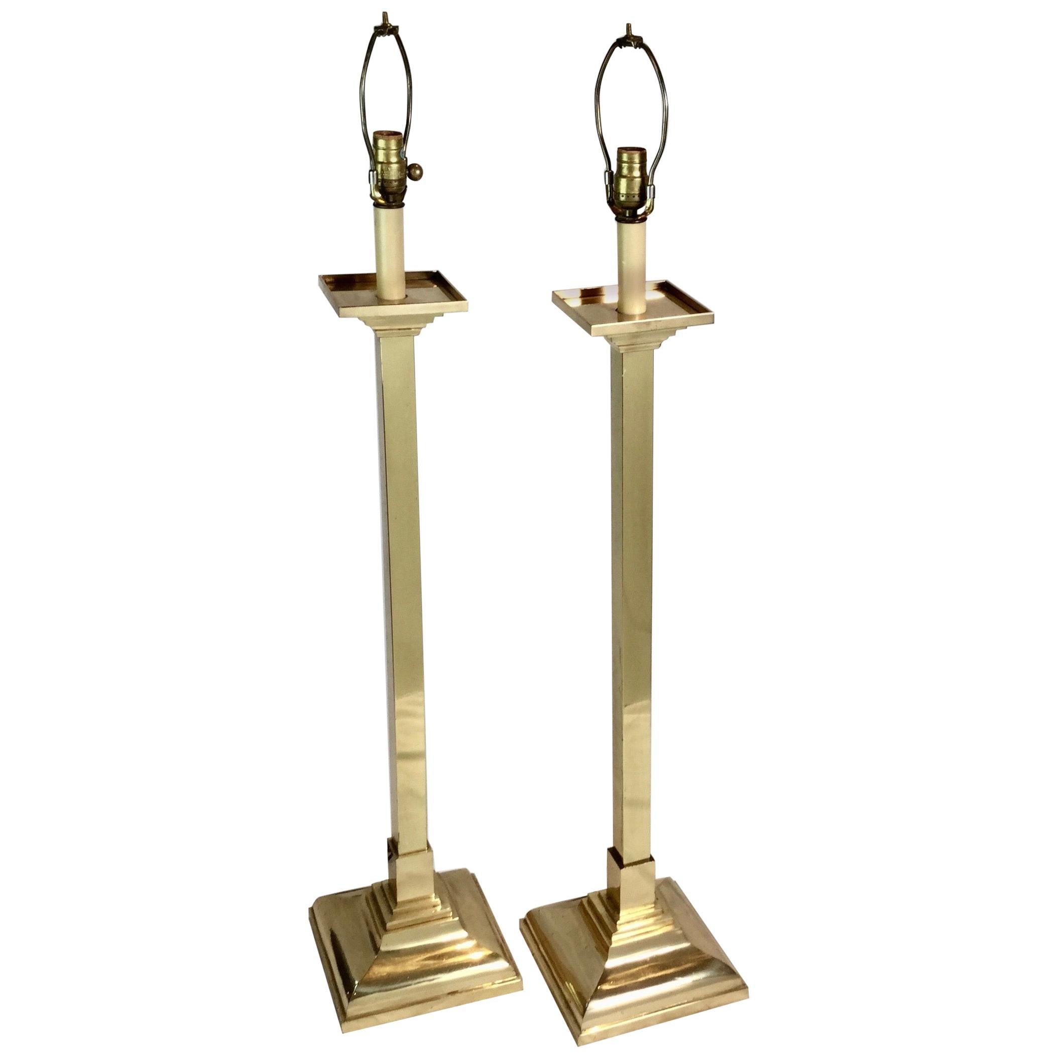 Pair of Mid-Century Modern Brass Tall Lamps