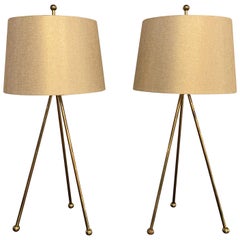 Pair of Mid-Century Modern Brass Tripod Table Lamps