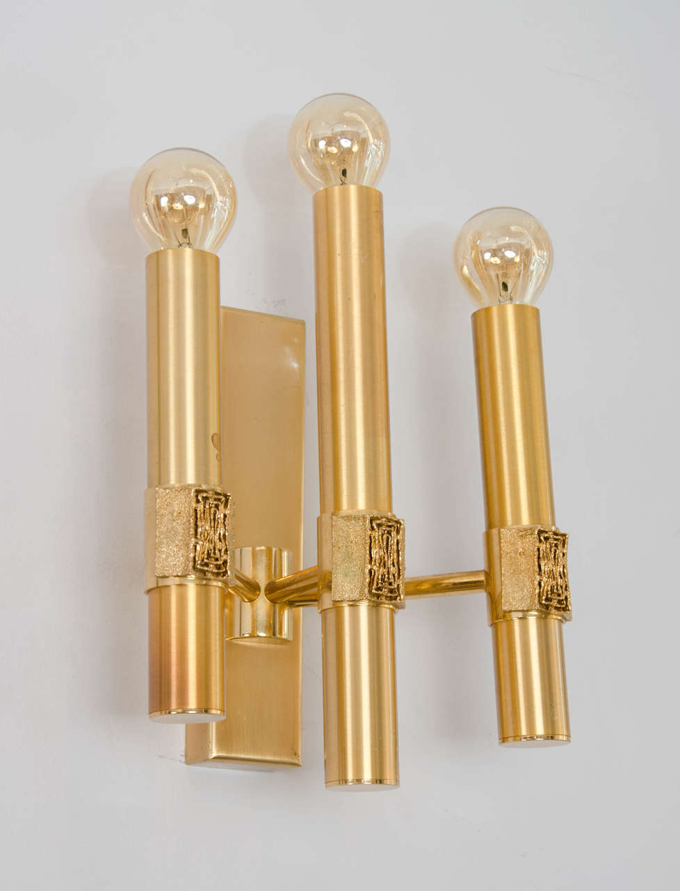 Cast Pair of Brass Wall Sconces by of Angelo Brotto for Esperia, 1970s For Sale