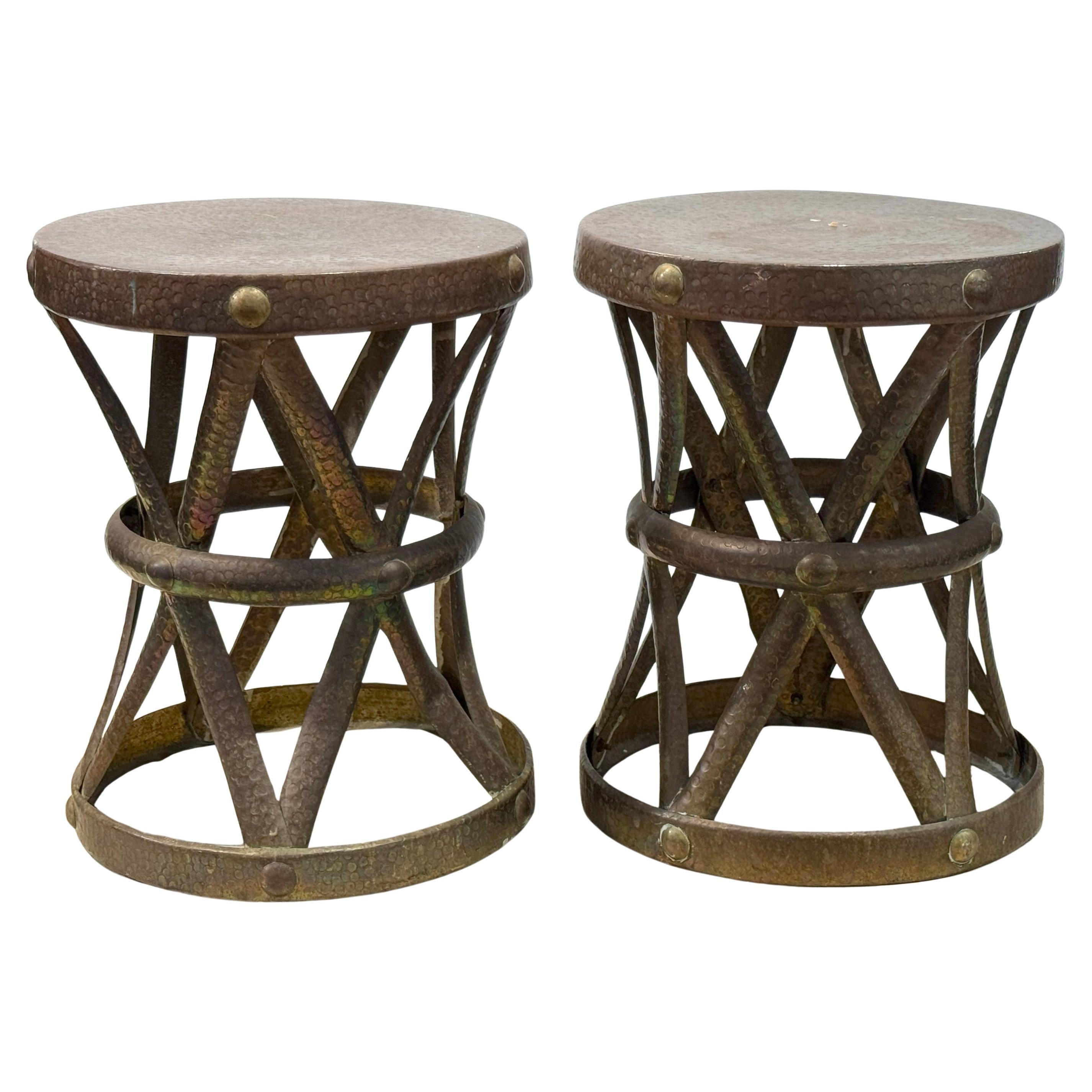 Pair of Mid-Century Modern Brass “X” Stools, by Sarreid, Spain, Circa 1960s im Angebot